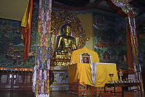 [ photo: Buddha in Deden Tsuglakhang (Seat of Happiness) Temple, Norbulingka Institute, Sidhpur, Himachal Pradesh, India, February 2010 (img 189-057) ]
