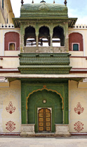 [ photo: 204-092 Green Gate  in Pitam Niwas Chowk Courtyard, City Palace, Jaipur, Rajasthan, India, February 2010 (img 204-092) ]