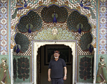 [ photo: Muiz at Peacock Gate in Pitam Niwas Chowk Courtyard, City Palace, Jaipur, Rajasthan, India, February 2010 (img 204-095) ]