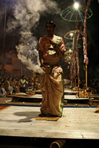[ photo: Kashi, Dasaswamedh Ghat Nightly Arati Ceremony, Varanasi, Uttar Pradesh, India, February 2010 (img 199-036) ]